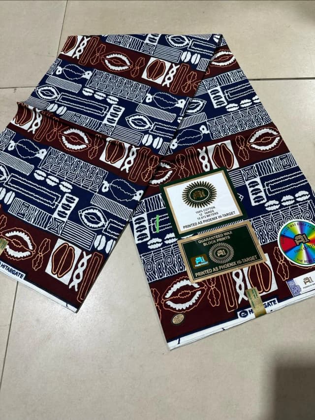Tissu Wax — Bleu Marine & Bordeaux, Motif Cauris